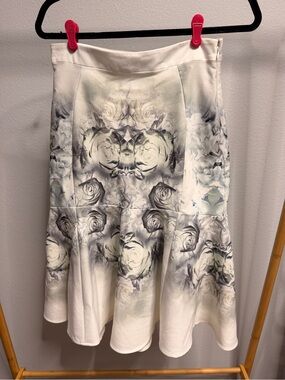Floral Print White & Gray Circle Skirt